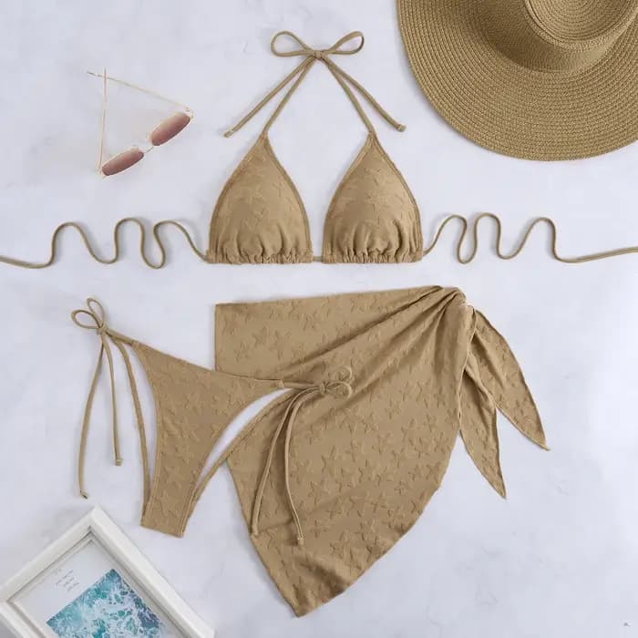 Sexy Bikini ensemble femmes licou Push Up soutien-gorge jupe 3 pièces maillot de bain couvrir string maillots