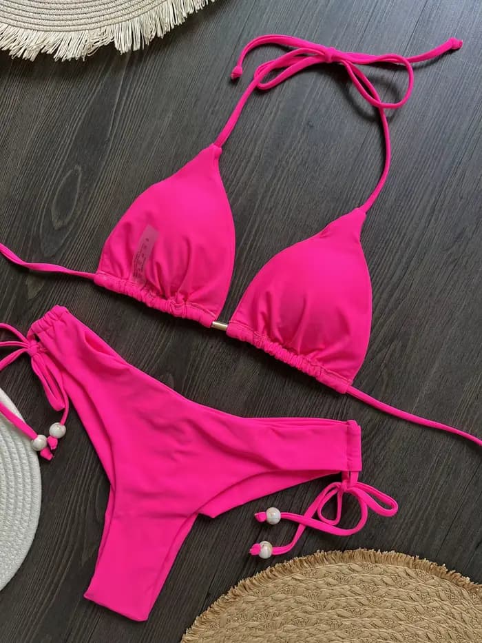 Sexy jaune Bikini ensemble 2025 femmes licou plissé Push Up soutien-gorge taille haute maillot de bain brésilien plage
