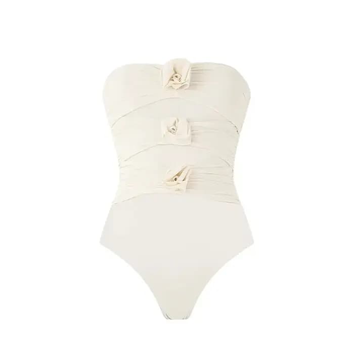 Ensemble Bikini deux pièces Push-Up à fleurs 3D pour femmes, soutien-gorge rembourré, maillot de bain blanc, vêtements de plage, Monokini féminin
