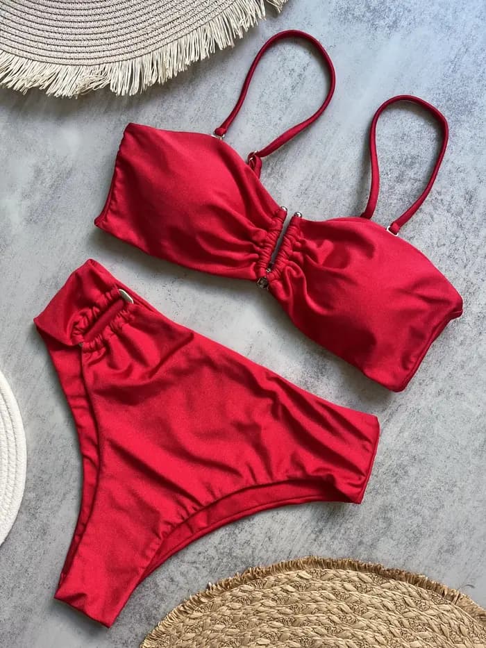 Bikini bandeau push-up pour femme 2026, maillot de bain sexy, ensemble bikini brésilien, string, maillot de bain uni, tenue de plage