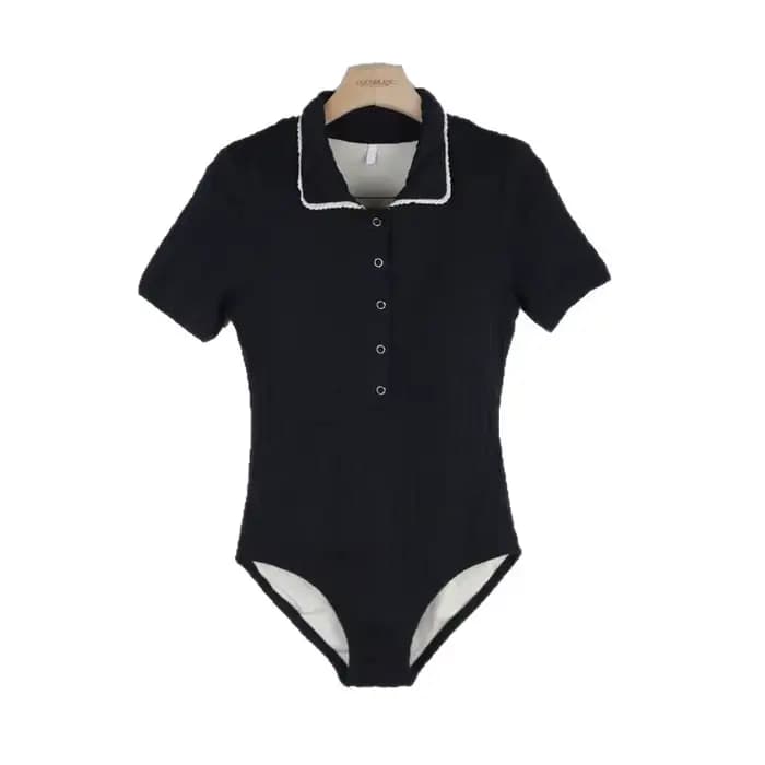 Maillot de bain une pièce style Miu pour femme, manches courtes, coupe conservatrice, haut de gamme, amincissant, idéal pour les sources chaudes