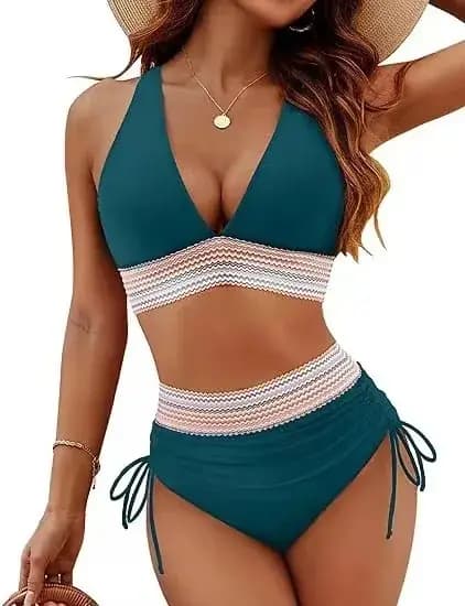 Maillots de bain bikini pour femmes 2026 – Maillot de bain moulant dos nu couleur unie sexy décolleté en V profond – Vêtements de bain pour femmes