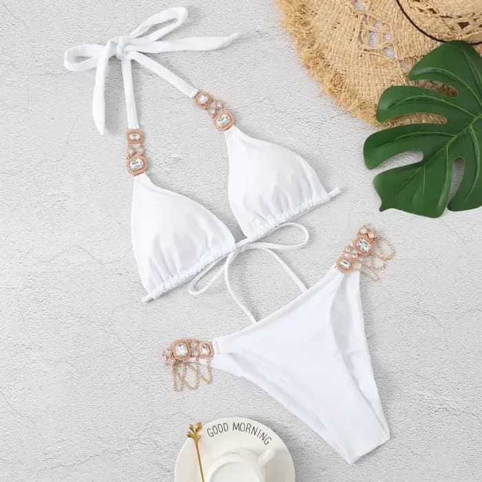 Sexy maillot de bain pour femme avec strass solide Bikinis