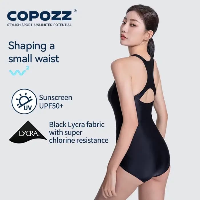 COPOZZ nouvelle femme une pièce maillot de bain solide noir plage sans manches col en V été
