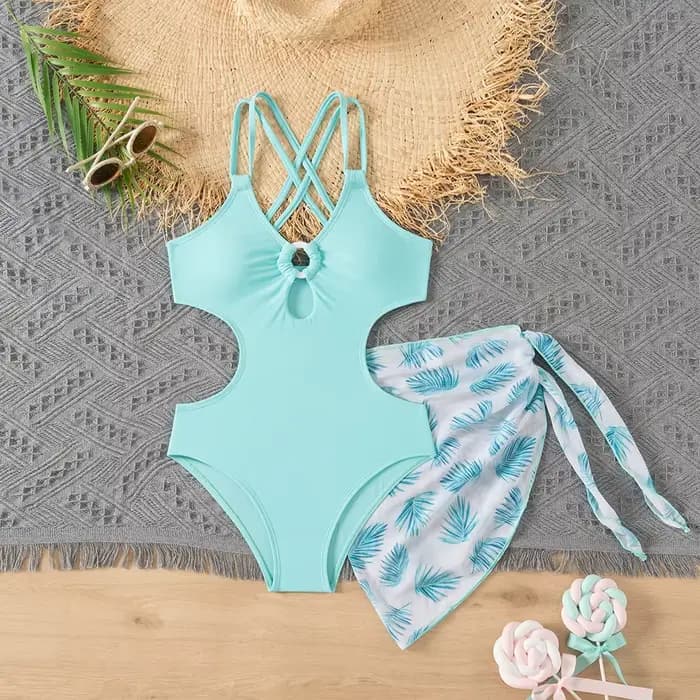 Nouveau maillot de bain pour filles, style frais, imprimé, une pièce avec jupe, ensemble deux pièces
