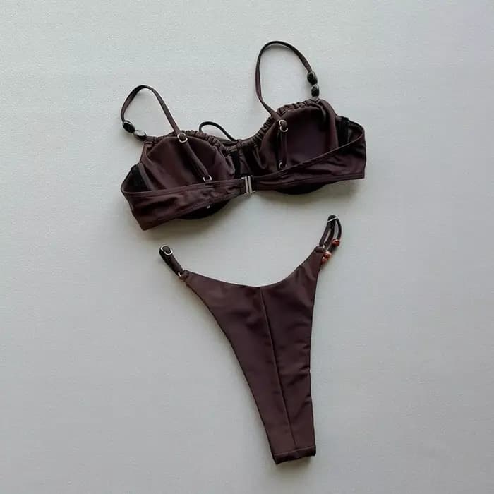 Nouveau maillot de bain sexy marron à lacets au dos