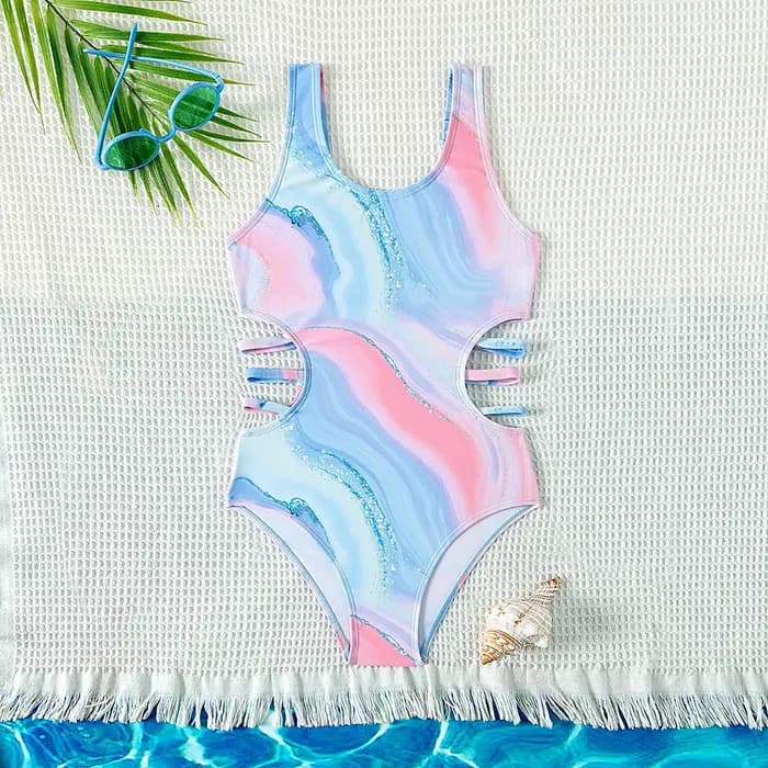 Maillot de bain une pièce imprimé Tie-dye pour enfants, nouveau Design, pour adolescentes, maillots de bain bleus, maillots de bain de 5 à 15 ans