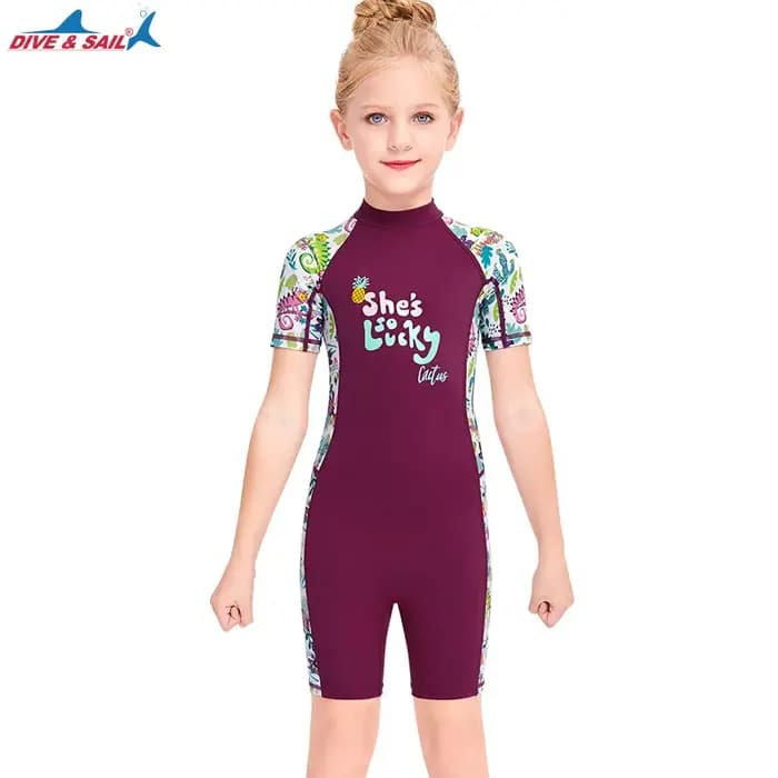 Maillot de bain une pièce pour enfants, protection solaire UPF, ensemble de plongée, manches courtes, vêtements de plage, séchage rapide, 50 pièces