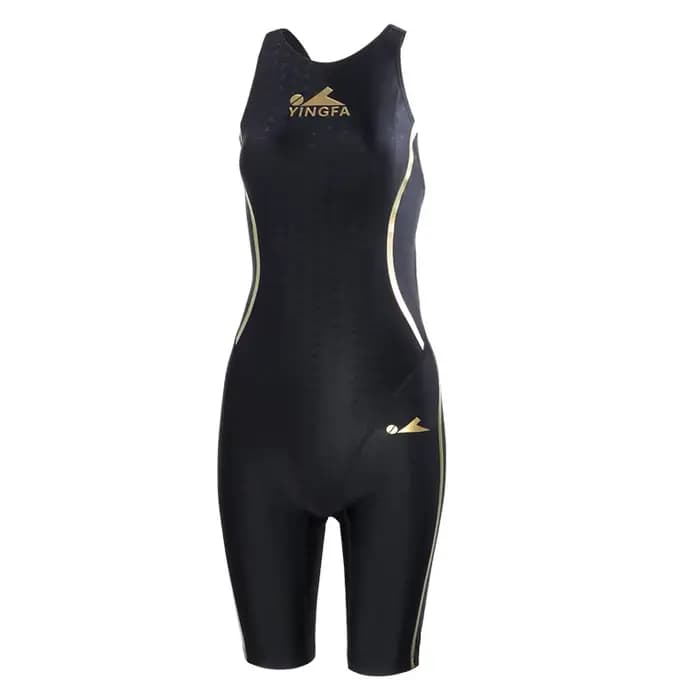 Maillot de bain une pièce en peau de requin noir, longueur aux genoux, tenue de course pour femmes,