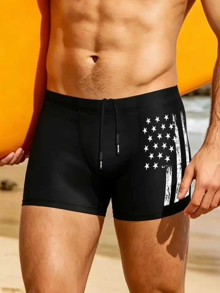 Shorts de bain pour hommes avec motifs sportifs audacieux, tissu extensible à séchage rapide, idéal pour la piscine et les séances d'entraînement en salle de sport