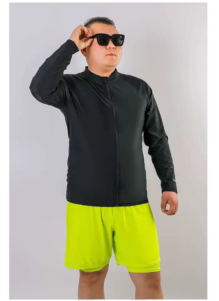 Maillot de bain 2 pièces pour hommes, grande taille, manches longues, avec faux deux shorts, bon élastique, vêtements de plage, d'été