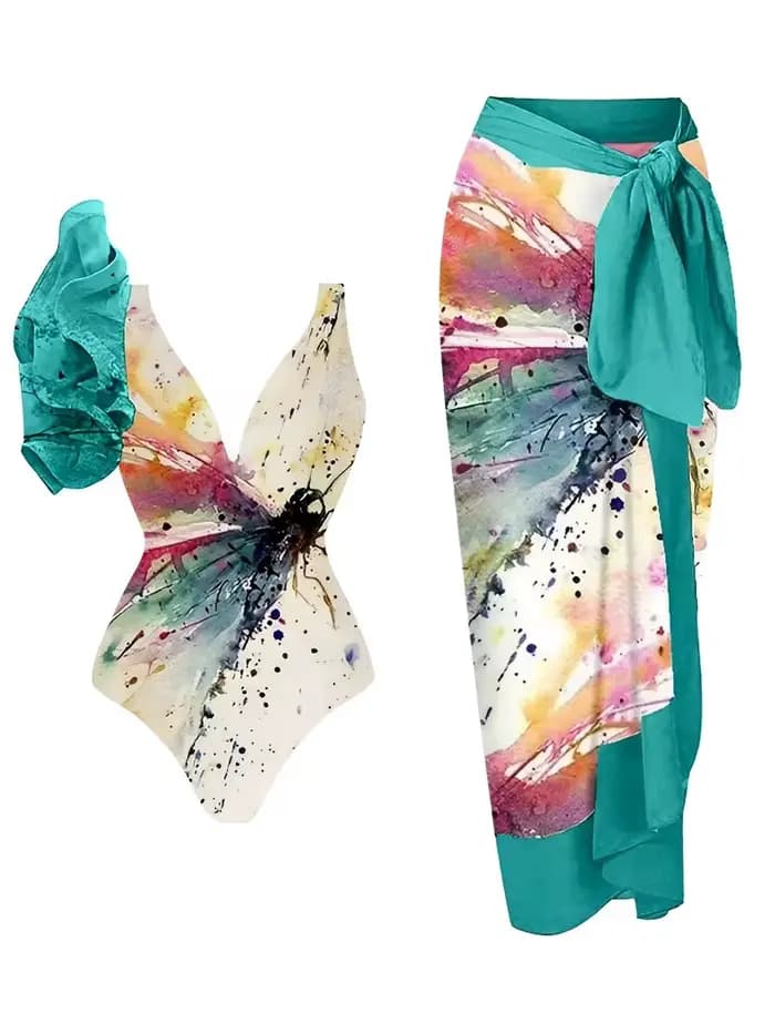 Maillot de bain une pièce à volants et jupe string rembourré sexy pour femme 2026 – Tenue de plage estivale
