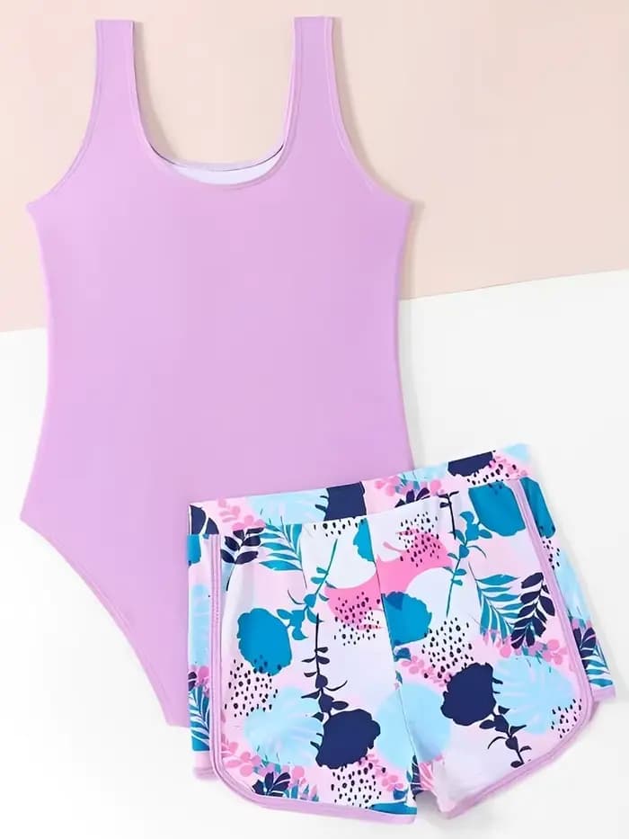 Maillot de bain une pièce avec short pour filles 2026 – Tenue