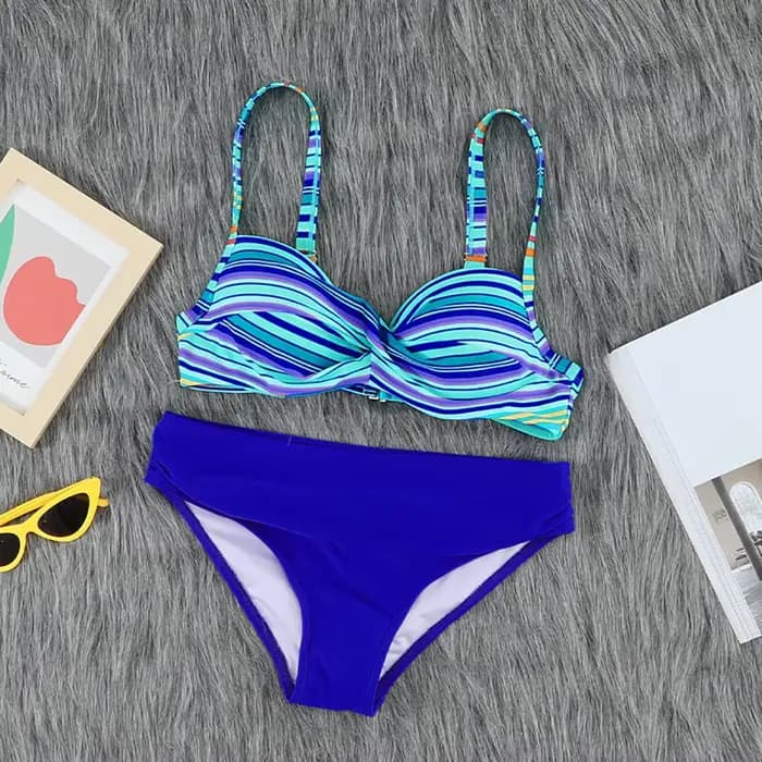 Maillot de bain à rayures colorées pour femmes, Sexy, soutien-gorge Push Up, style brésilien, ensemb