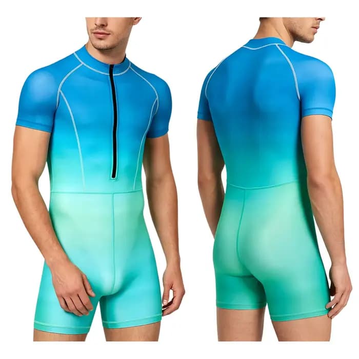 Combinaison de bain dégradée pour homme, une pièce, à manches courtes, avec fermeture éclair, pour l