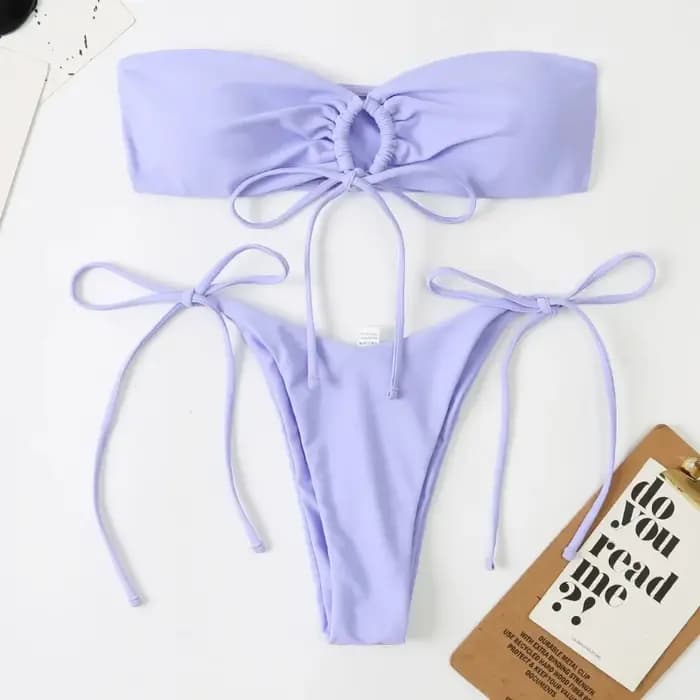 Ensemble micro bikini bandeau sexy avec détail nœud, maillot de bain brésilien taille haute string, tenue de plage pour femme