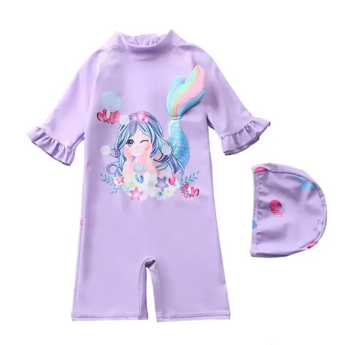 Maillot de bain une pièce pour filles, protection UV, avec chapeau, Costume de sirène pour la plage d'été