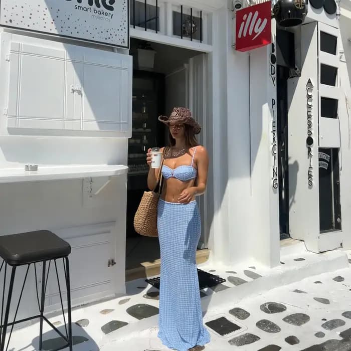 Nouveau Sexy imprimé 3 pièces Bikini avec jupe maille licou