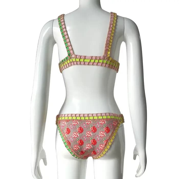 AndrCrochet Floral Bikini Set pour femmes, Réversible, Fait à la main, Destroy, Unique, Boho Bathing, Summer Vacation, Sexy Swimsuit