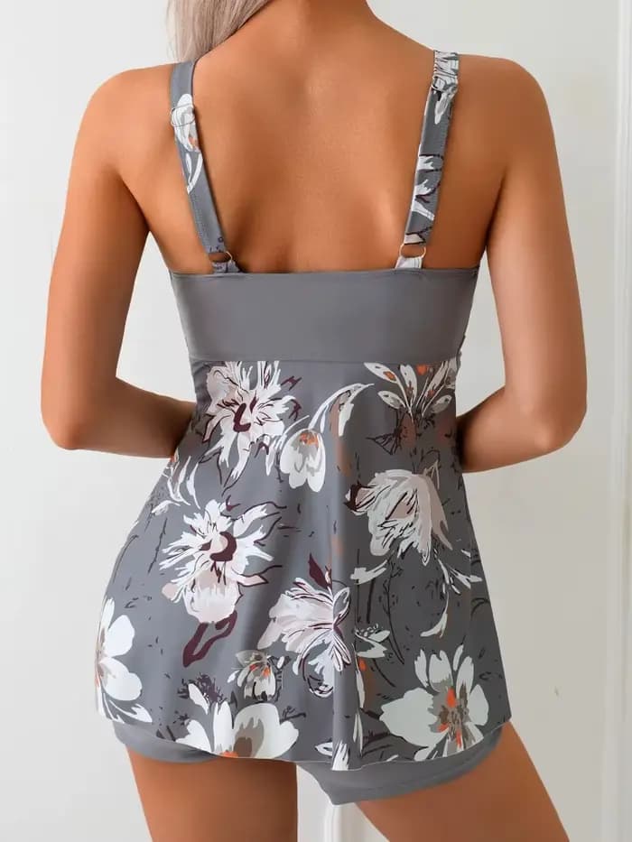 Maillot de bain imprimé plage Hot Spring, tankini conservateur pour femmes, ensemble deux pièces à taille haute