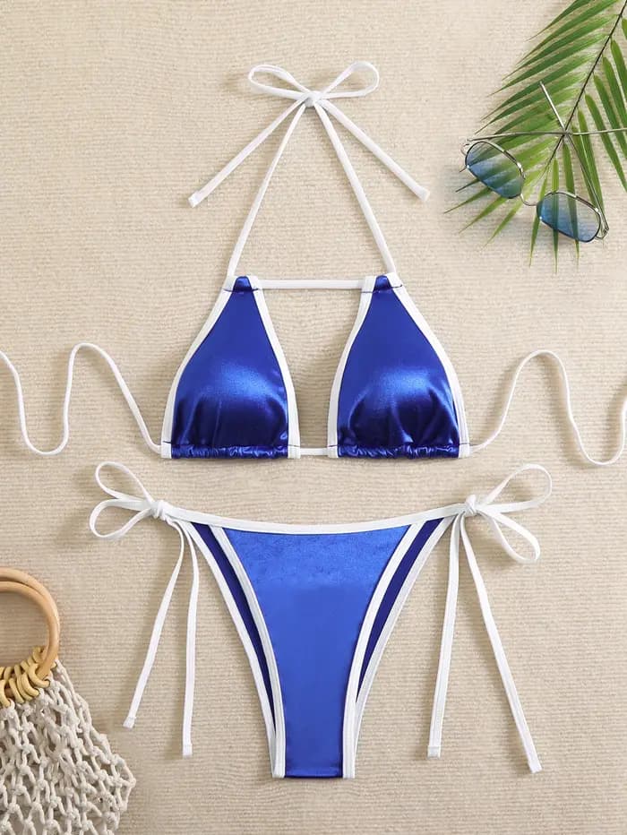 Femmes maillot de bain bleu Sexy Bikini réglable maillots