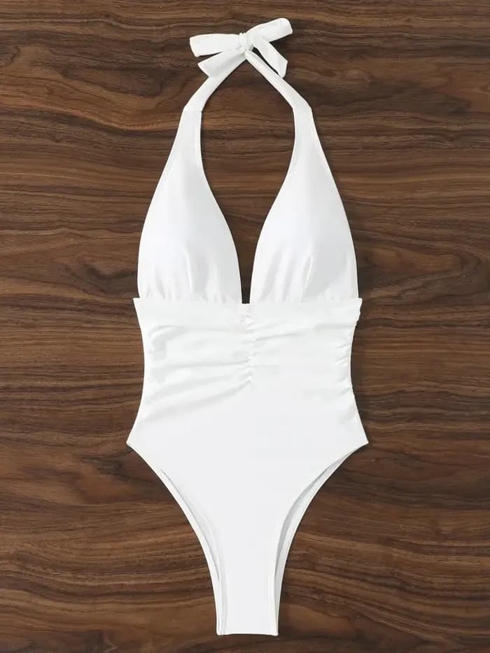 Maillot de bain une pièce Sexy, col licou, couleur unie, plongeant, dos nu, pour baigneurs, rembourré, vêtements de plage, pour femmes, 2026