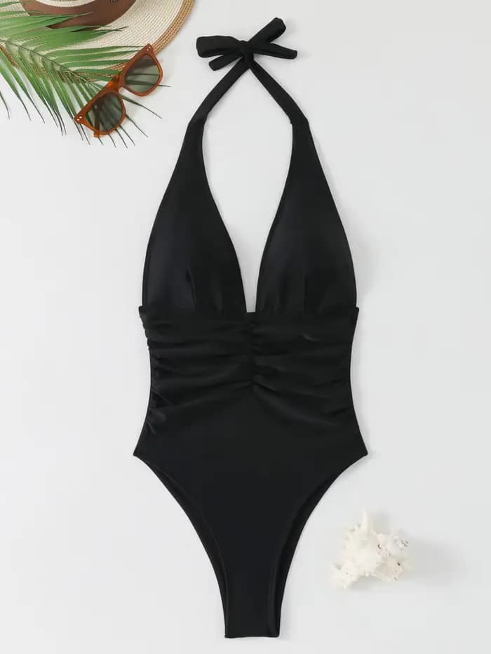 Maillot de bain une pièce Sexy, col licou, couleur unie, plongeant, dos nu, pour baigneurs, rembourré, vêtements de plage, pour femmes, 2026