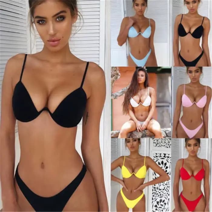 Bikini pour femmes été couleur unie Push Up Bandeau soutien-gorge pansement Y2k Style