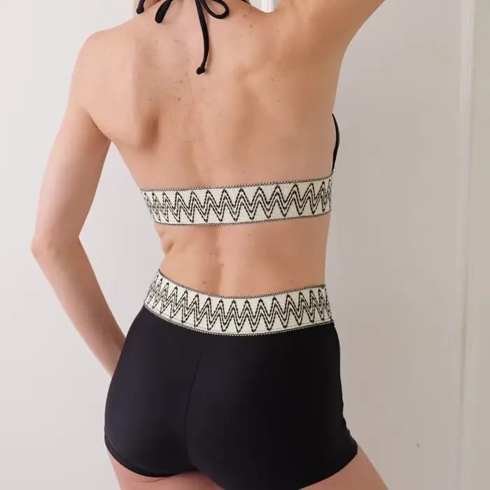 Maillot de bain bikini sexy taille haute monochromatique