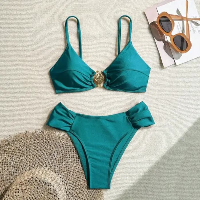 Ensemble bikini sexy plissé taille haute 2026 pour femme