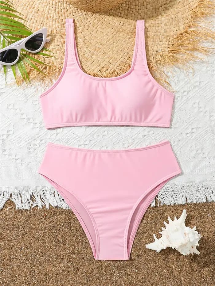 Bikini enfants filles maillot de bain 2026 nouveau rose fronde Bikinis ensemble taille haute maillots