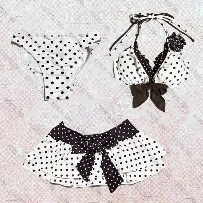 Ensemble bikini femme mignon rétro décontracté streetwear Y2K Harajuku esthétique hip-hop été doux à pois mince Kawaii