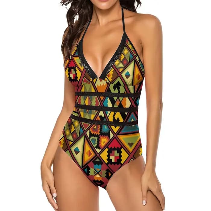 Maillot de bain imprimé Tribal africain, Sexy, multicolore, géométrique, écharpe, une pièce, tendance, body, surf, Push Up, costume de bain