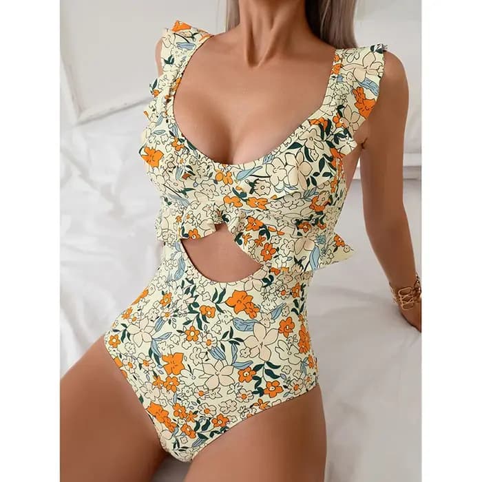 Maillot de bain une pièce Sexy, Monokini, élégant, bord à volants, col rond, séchage rapide, pour femmes, nouvelle collection 2025