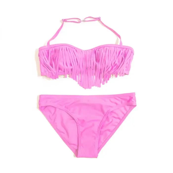 Tassle solide licou filles enfants Bikini ensemble été plage mignon adolescent maillots de bain