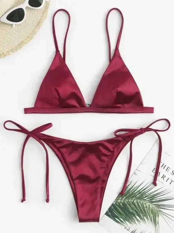 Sexy Satin Micro Mini Bikini ensembles deux pièces femme cravate maillot De bain maillots