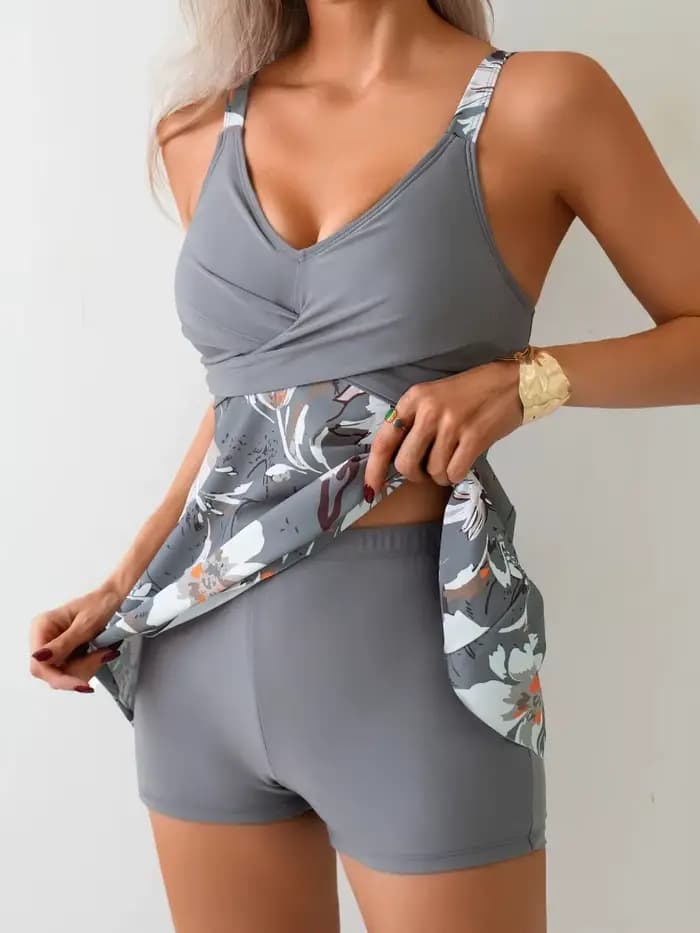 Maillot de bain imprimé plage Hot Spring, tankini conservateur pour femmes, ensemble deux pièces à taille haute