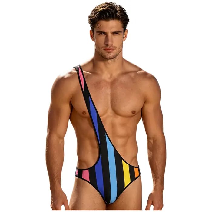 Maillot de bain homme une épaule rayé