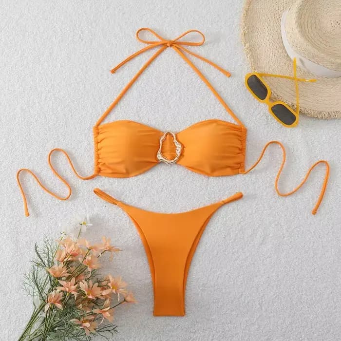 Ensemble de bikini string pour femmes, vêtements de plage tendance, maillot de bain triangle sexy, maillot de bain brésilien deux pièces, maillot de bain uni