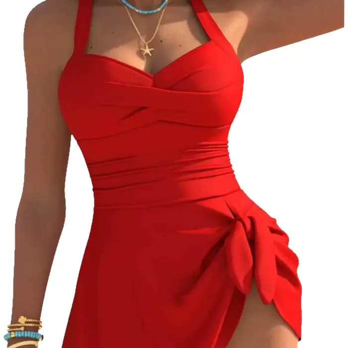 Nouveau Maillot de Bain Une Pièce Rouge 2026 pour Femme, Effet Amincissant, Dos Nu, Idéal pour les Vacances et les Sources Chaudes, en Tissu Polyester
