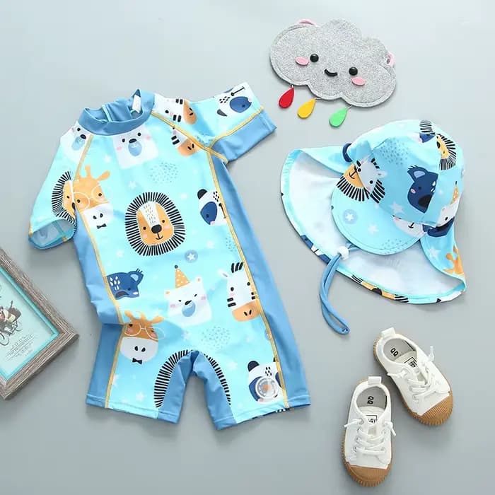 Maillot de bain une pièce pour bébé garçon et fille, avec chapeau, protection UV UPF50, vêtements de