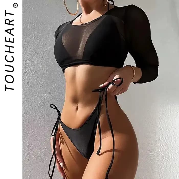 Toucheart-Maillot de bain imprimé léopard pour femme, micro haut de bikini licou, maillot de bain brésilien imbibé, vêtements de plage taille basse, articles dans