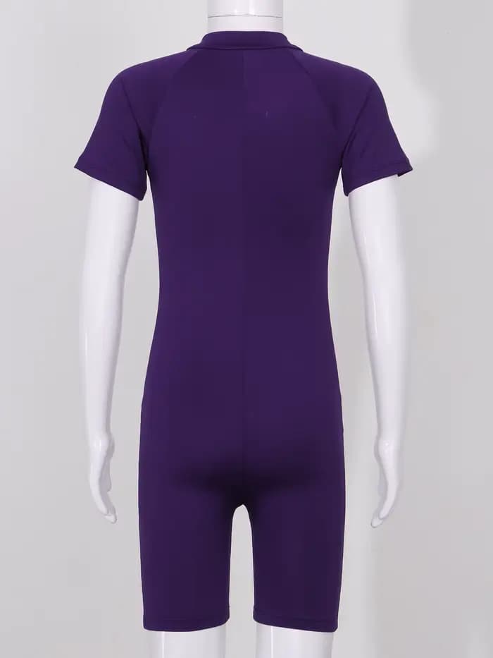 Combinaisons maillot de bain filles manches courtes enfants une pièce maillot de bain fermeture éclair Shorty combinaison enfants éruptions cutanées plage maillots de bain