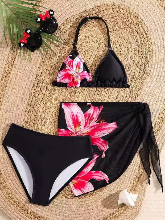 Maillot de bain halter 3 pièces imprimé pour filles 2026 – Bikinis et tenues de bain pour enfants (8