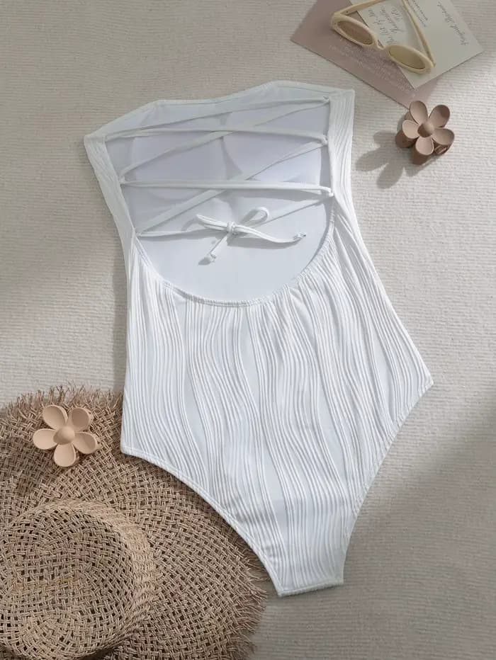 Sexy maillot de bain bandeau femmes 2025 blanc creux pansement croix cordon une pièce