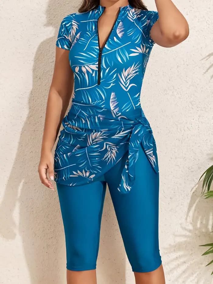 Maillot de bain trois pièces imprimé pour femme avec short et jupe de plage, tenue de bain pour piscine et natation