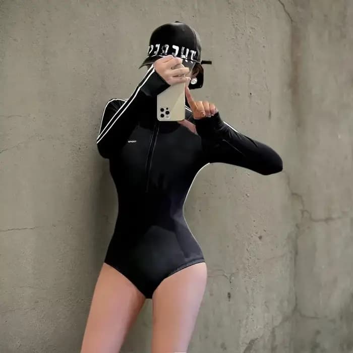 Maillot de bain une pièce à manches longues pour femmes, combinaison complète avec fermeture éclair sur le devant, avec soutien-gorge intégré, pour wakeboard, plongée, vacances