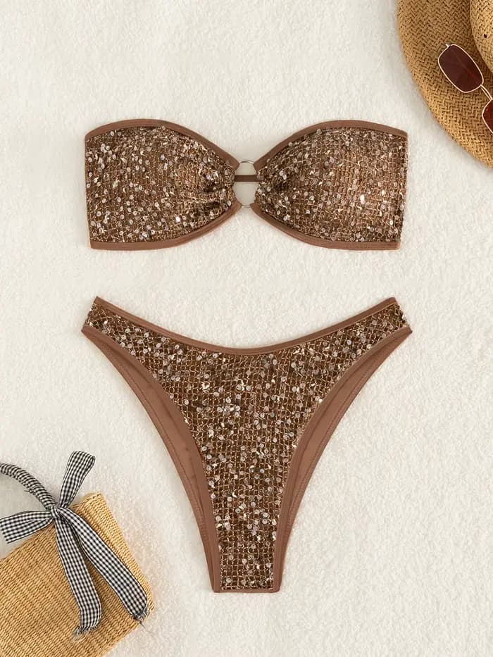 Bikinis bandeau sexy à paillettes pour femmes