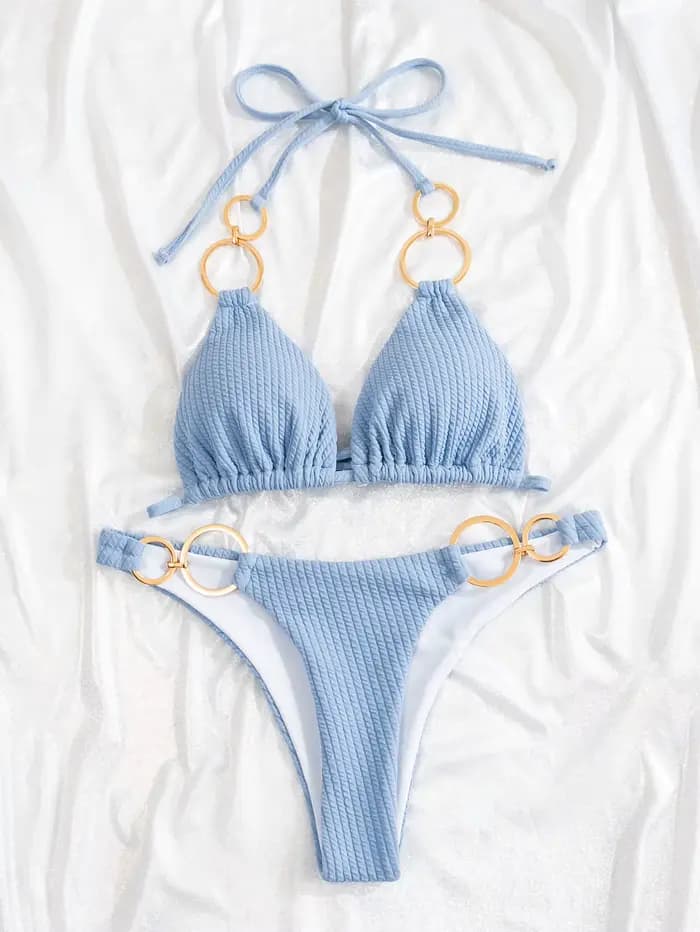 Melphieer 2025 été côtelé solide or lié anneaux concepteur Bikini maillot de bain de luxe licou Style Biquini Mujuer maillot de bain
