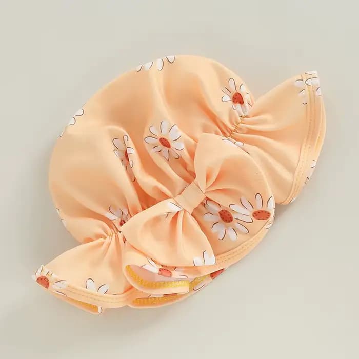 Maillot de bain à manches longues pour bébé fille, avec chapeau, imprimé floral, fermeture éclair, bikini, pour enfants